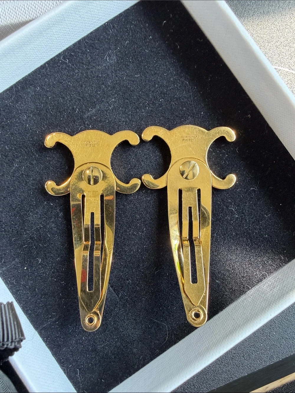 Celine Gold Triomphe Logo Hair Clips - Set of 2